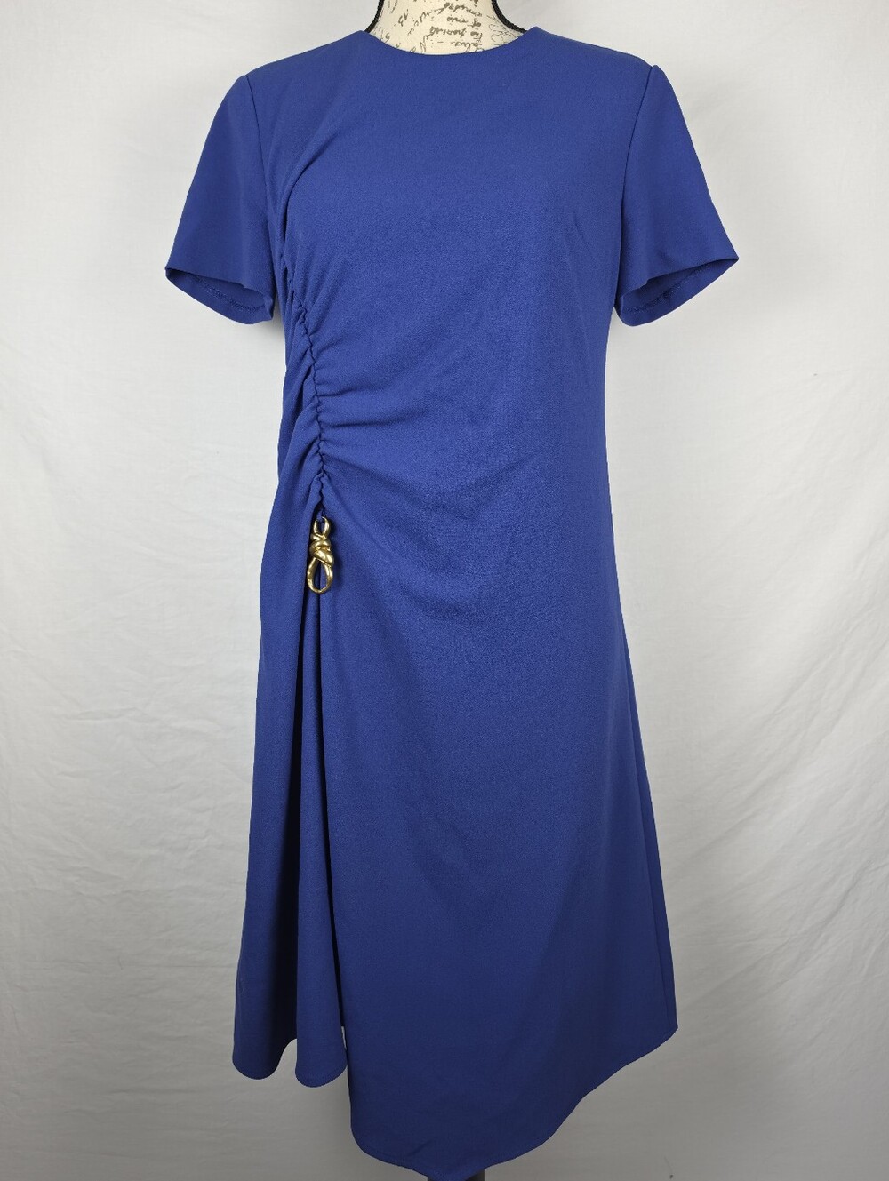NWT Donna Karan New York Ruched Side Asymmetrical Crepe Midi Dress Blue - Size 4